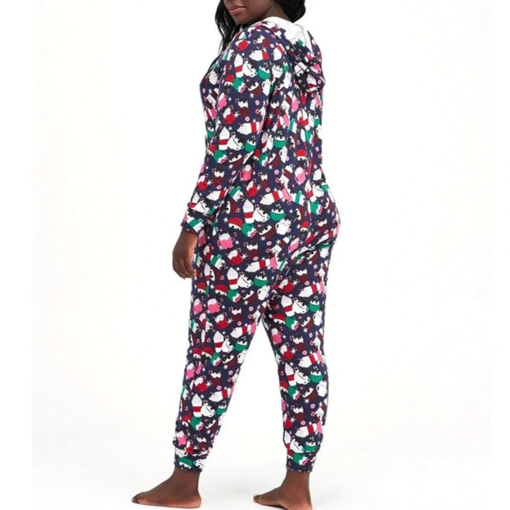 Torrid 1X/2X Fleece Full‎ Length Hooded Coffee Lovers Hooded Union Suit Pajamas